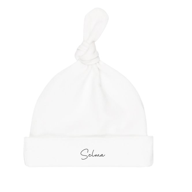 Hovedbilde Offwhite nyfødtlue i bambus med navn