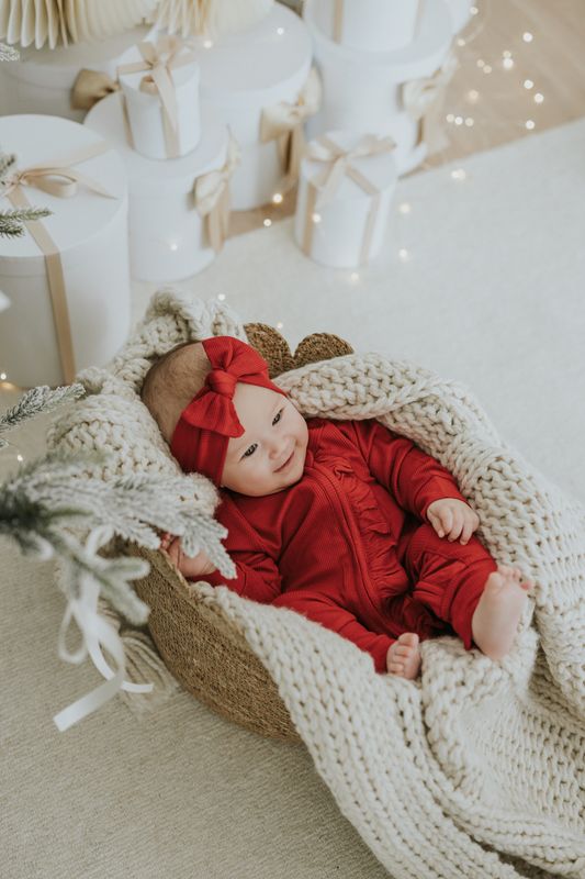 Bright christmas red bambus julepysjamas med volang