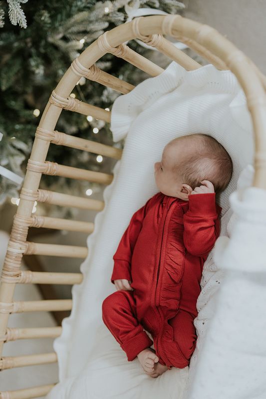 Bright christmas red bambus julepysjamas med volang